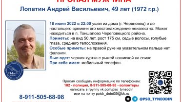 Фото: В Череповце уже неделю нет сведений о пропавшем мужчине