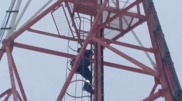 Фото: Под Череповцом мужчина забрался на вышку, но не смог спуститься обратно