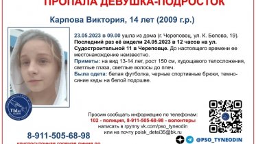 Фото: 14-летнюю череповчанку разыскивают в городе металлургов