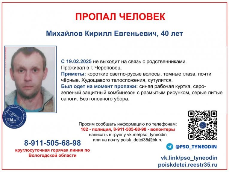 Фото: В Череповце с февраля разыскивают пропавшего мужчину